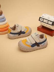 1双幼儿男女童透气网面鞋，防撞鞋头魔术贴学步鞋，软底防滑魔术贴婴儿鞋，适合学步宝宝、幼儿园、公园散步、度假等场合，春夏款 - 卡其色 - 查看 2