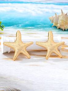 1 par de pendientes de estrella de mar dorados, material de aleación de zinc, adecuados para mujeres, apropiados para uso diario y vacaciones, gran regalo para amigos - Amarillo Oro - Ver 2