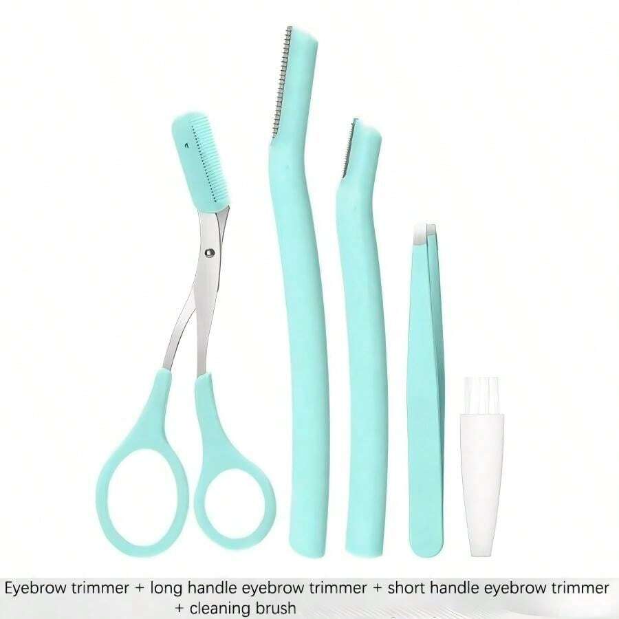 4件套修眉工具套装，不锈钢眉剪、眉毛修剪器、眉镊，美容工具 - 綠色 - 查看 1