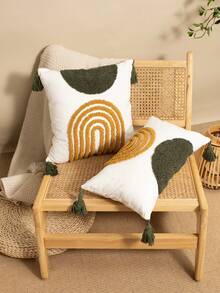 1/2 chiếc vỏ gối trang trí hình bán nguyệt thêu nhung, chất liệu vải cotton canvas, kiểu dáng Bắc Âu có tua rua, thích hợp cho phòng ngủ, phòng khách, ghế sofa, các dịp lễ hội, sinh nhật, tiệc tùng, mọi mùa, kích thước 30*50cm, 45*45cm (không kèm ruột gối) - màu xanh lá - Xem 1