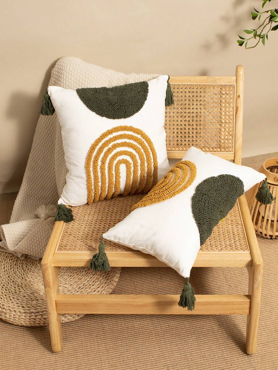 1/2 chiếc vỏ gối trang trí hình bán nguyệt thêu nhung, chất liệu vải cotton canvas, kiểu dáng Bắc Âu có tua rua, thích hợp cho phòng ngủ, phòng khách, ghế sofa, các dịp lễ hội, sinh nhật, tiệc tùng, mọi mùa, kích thước 30*50cm, 45*45cm (không kèm ruột gối) - màu xanh lá - Xem 1