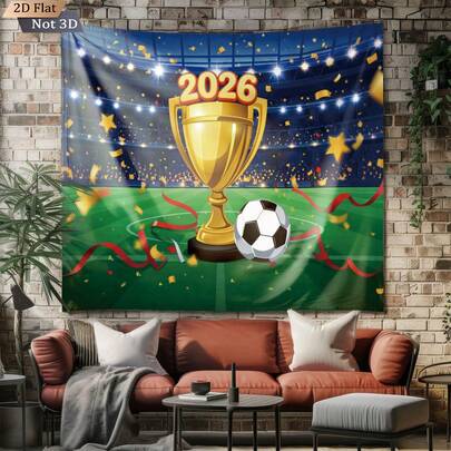 Tranh treo tường chủ đề trận đấu bóng đá năm 2026, in hình cúp vàng và sân bóng đá, tranh trang trí tường phong cách thể thao, tranh in phẳng 2D dễ lắp đặt cho phòng ngủ, phòng khách, phòng dành cho người hâm mộ bóng đá, trang trí tiệc theo chủ đề thể thao.