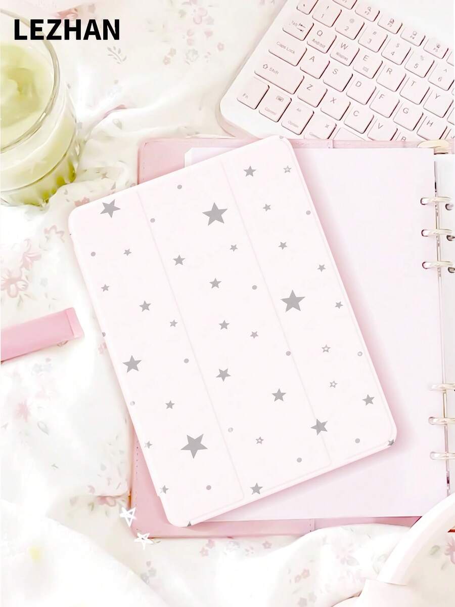 INS清新风格五角星图案平板电脑保护套,带笔槽,防摔,三折支架,兼容iPad 10.2英寸、iPad Pro 11(2021/2020/第十代)、(A16) 11英寸(第十一代/2025)、第八/第九/第十代、Galaxy Tab A8 10.5英寸(2022)、Matepad 10.4/Tab,支持睡眠/唤醒功能,浪漫个性化礼物 - 彩色 - 查看 1