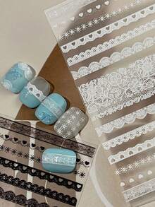 1片装 5D Y2K 复古黑白蕾丝美甲贴纸 优雅镂空蕾丝法式美甲贴花 新娘蕾丝美甲贴片 - 彩色 - 查看 5