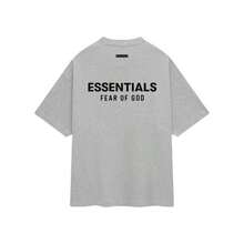 Essentials FW24  Crewneck Lightweight Stretch Logo Crew Neck Short Sleeve Tee Unisex Cotton Summer T-Shirt, Everyday Basic Top - LIGHT HEATHER GREY - View 2
