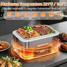 24000mAh Cordless Rechargeable Heated Lunch Box - 1.2L Scheduled Heating With Digital Display, 304 Stainless Steel Food-Contact Portable Food Warmer, Dishwasher Smart Timer For Office Travel Camping Road Trips, Battery-Powered With Spoon Fork Insulated Carrying Bag, Holiday Gift For Family Colleagues On-The-Go Dining - Black - View 3
