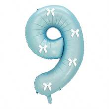 Globo de número de lámina de 32 pulgadas en azul claro con 5 decoraciones de lazos blancos, adecuado para decoración de bodas, fiestas de cumpleaños, celebraciones de aniversario, propuestas, y accesorios fotográficos - Celeste - Ver 7