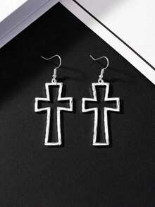 1 par de pendientes de cruz minimalistas y de moda - Plateado - Ver 2