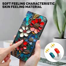 GLANDOTU Dompet Ponsel Kulit PU Motif Bunga Kaca Patri Warna-warni dengan Slot Kartu, Tali Gantungan, dan Penyangga Lipat, Cocok untuk Berbagai Merek dan Model Ponsel - MultiWarna - View 5