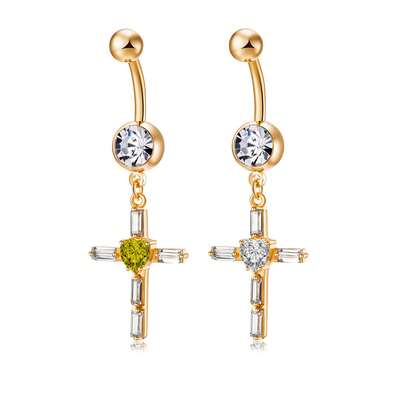 1 chiếc khuyên rốn mặt dây chuyền hình thánh giá bằng đồng đính đá Zirconia, chất liệu thép không gỉ, thích hợp để đeo hàng ngày.