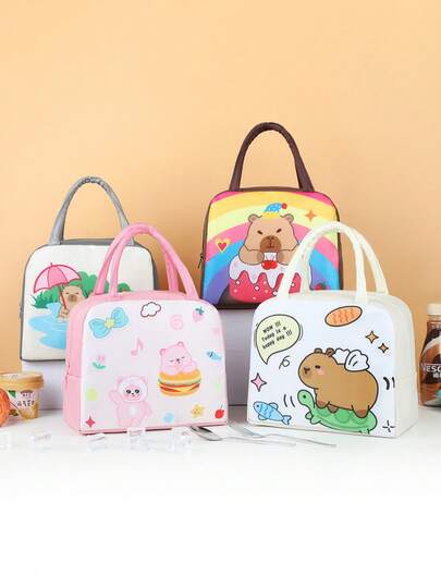 New Non-Food Contact Cartoon Lunch Bag, Thickened Aluminum Foil Lunch Bag, Small Portable Insulated Food Container Bag, Back To School Essential, Student Lunch Box Bag Aluminum Foil Insulated Cartoon Tote Bag, Work Lunch Bag, Children Lunch Bag, Insulated Lunch Bag, Christmas Gift, Ramadan, Valentine's Day, Birthday Gift