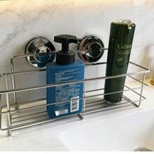 Estantería de baño sin perforación, organizador de cosméticos, soporte de champú de acero inoxidable con ventosa - A - Ver 6