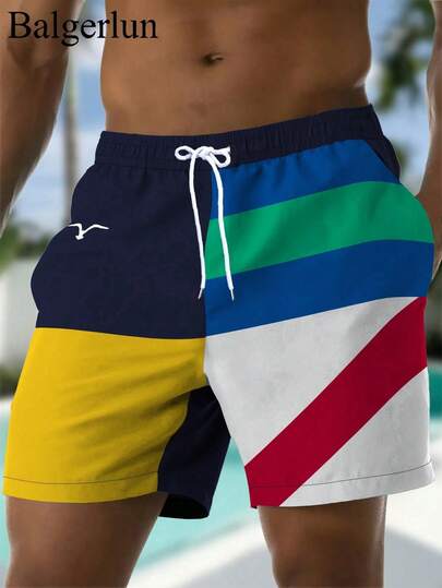 Quần short đi biển nam cỡ lớn mùa hè in hình chim mòng biển 3D, nhanh khô, có dây rút ở eo và túi bên hông, kiểu dáng thường ngày, thích hợp cho kỳ nghỉ biển, mang hơi hướng Hawaii.