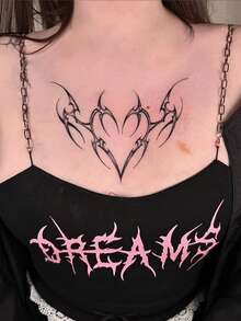 1 Tattoo Sticker Dark Thorn Heart Tattoo Sticker Sweet Cool Style Thorn Heart Temporary Tattoo Sticker, Washable, PVC, Disposable, Waterproof And Sweatproof, Non-Reflective On Arm And Back, Realistic Tattoo, Suitable For People, Daily Use, Lasts 3-5 Days - Black - View 3