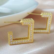 1 Pair Exaggerated 3D Geometric Earrings, Minimalist European And American Popular Style - Yellow Gold - View 2
