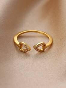 1 Set Luxury Retro 18K Gold Plated Zirconia Multi-Style Stackable Rings, Suitable For Daily Wear, Commute, And Dates - Yellow Gold - View 3