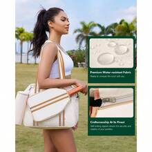Pickleball Tote Bag Women Men With Paddle Cover Pocket External Ball Bag And Adjustable Shoulder Strap Fence Hook - Beige Brown - View 6