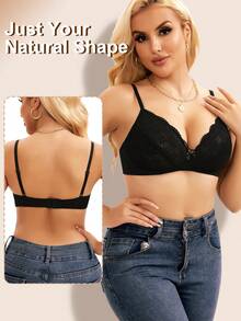 Women's Balconette Sexy Unlined Bra Lace Push Up Bras See Through Underwire,Lace Bralettes For Women No Underwire Sexy Triangle See Thru V Neck Unpadded Bra - 黑色 - 查看 2
