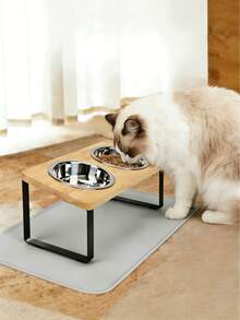 Stainless Steel Cat/Dog Double Bowl Set With Stand, 2 Tilted Raised Bowls For Pet Food And Water, Helps Prevent Vomiting - 250ml - View 8