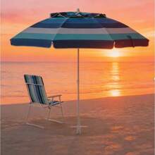 Heavy-Duty 6' Blue Striped Beach Umbrella, UV Resistant Windproof Portable Sun Shelter For Camping & Poolside - 單身的 - 查看 1