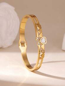 1条优雅的18K不锈钢双层心形手链，适合女士日常佩戴 - 愛心 - 查看 3