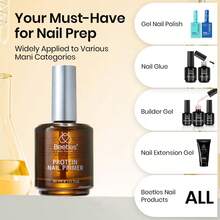 Beetles 30ML HEMA-Free Acid-Free Protein Nail Primer, Professional Large Refill Size Nail Prep For Acrylic & Gel Polish, Salon & Home DIY Manicure Essential - 30ML Clear Protein Nail Primer - 查看 7