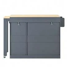 Kitchen Island On Wheels, Extendable Kitchen Island With Dining Area, Spice Rack And Drawers, Independent Mobile Kitchen Island, Ideal For Kitchen And Dining Room (White). - Grey - View 11