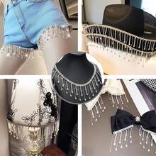 One Strip Of Glittering White Rhinestone Fringe Ribbon - An Irregular Crystal Bead Fringe Chain With Adjustable Length, Suitable For DIY Sewing, Wedding Dresses, Apparel Crafts, Home Decor, And Sewing Accessories | A Charming Embellishment - Tassel - View 7