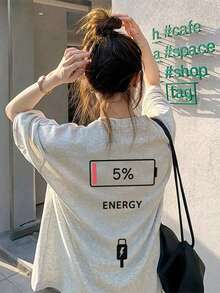 New Summer Z-Gen Y2K Style Funny Graphic Print Round Neck Short Sleeve T-Shirt For Women Casual - Light Gray - View 8