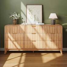 Fluted 5/6/9 Drawer Dresser For Bedroom, Chest Of Drawers With Curved Profile Design, Modern Wooden Dresser TV Stand With Organizer Storage For Living Room, Entryway, Natural Oak - 淺棕色-1 - 查看 4