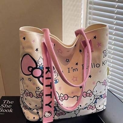  Túi vải canvas SANRIO 1 chiếc - Quai màu hồng, bền chắc và thời trang, thích hợp cho đi làm, đi du lịch - Phù hợp cho các hoạt động ngoài trời, sử dụng hàng ngày và làm quà tặng.
