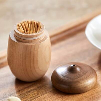 Walnut Wood Solid Wood Toothpick Holder, Home Use, Creative Cute Cartoon Acorn Toothpick Jar, Portable Simple Toothpick Storage Box