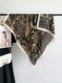 Khăn choàng lớn in họa tiết hoa điều và paisley cổ điển, chất liệu giả lụa satin sang trọng, phụ kiện cao cấp đa năng giúp tôn dáng và nâng tầm phong cách, món quà lý tưởng. - Nhiều màu - Xem 7