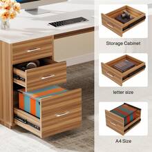 LITTLE TREE 85.8" L Shaped Executive Office Desk, Large Corner Computer Desk With File Drawers Storage Cabinet, Adjustable Shelves CPU Compartment Home Office Workstation, Easy Assembly Business Furniture, White&Walnut - White & Walnut - View 7