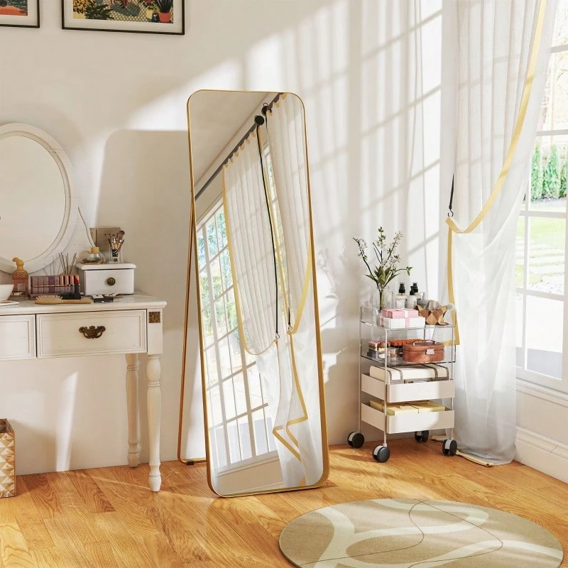 Freestanding Tilting Mirror, Metal Frame, MDF, 160 X 50 Cm, Gold Color - 1PC - 查看 1