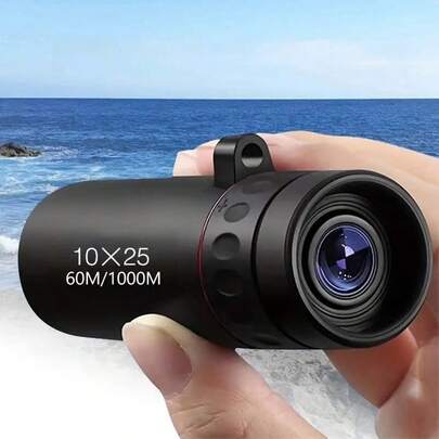 10X25 High-Power Monocular Telescope - Durable Rubber Lightweight Design, Fixed Focus, Ergonomic Grip - Suitable For Hiking, Camping, Bird Watching, Hunting, Fishing, Essential For Camping, Portable Optical Instrument, Easy To Store In A Case