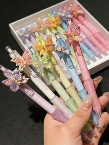 5/10支装春夏蝴蝶花香笔，新款主题圆珠笔，中性笔，黑色笔 - 彩色 - 查看 3