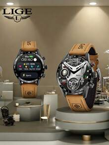 LIGE 男士商务腕表，1.39 英寸高清显示屏，运动计时，无线，数字显示，电子，智能，日历，IP67 防水，圆形表盘，无线通话，遥控，照片信息，智能提醒 - 查看 2
