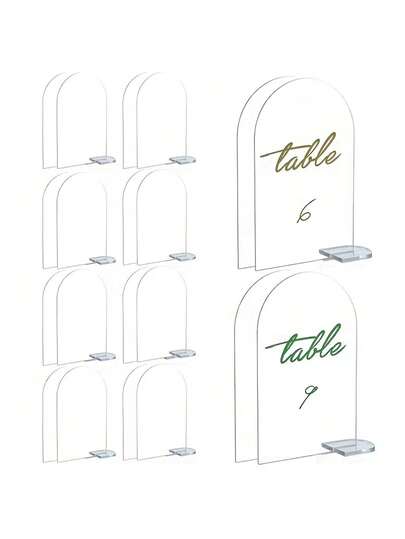 Bộ 10/20 thẻ đánh dấu chỗ ngồi hình bán nguyệt bằng acrylic trong suốt | Kích thước 15*20cm, thích hợp trang trí bàn tiệc cưới, sinh nhật, kỷ niệm | Thẻ đánh dấu chỗ ngồi hình bán nguyệt.