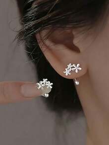 1 Pair Sweet S925 Sterling Silver Lovely Flower Earrings, Fashionable Versatile Screw-Design Floral Stud Earrings, Suitable For Daily Wear, Commuting, Gift - Flowers - View 12