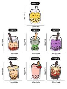 1/7 pièces Broche mignonne de chat et de thé au lait, chacune avec une saveur et une expression uniques, schéma de couleurs de macaron frais, doux et cool, un accessoire étincelant pour votre tenue - Multicolore - Voir 4