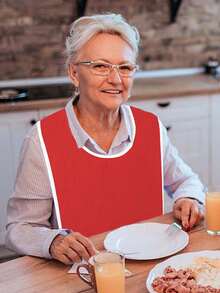 Red Dining Bib, Father's Day Mother's Day Gift, Soft Skin-Friendly Anti-Stain Anti-Leak, Round Neck Fit Not Stuffy, Easy To Clean Wear-Resistant, Adult Care Bib, Suitable For Home Care, Nursing Home, Daily Dining, Keep Clean And Decent. - New Gray Version - View 3