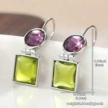 Pendientes de cristal morado y verde con diseño minimalista elegante, pendientes versátiles y de moda para mujeres, regalo ideal para días festivos y adecuado para uso diario o de vacaciones - Plateado - Ver 7