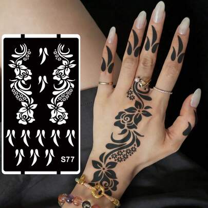 Khuôn vẽ hình xăm hoa rỗng Hana vẽ tay - Họa tiết hoa quyến rũ, thích hợp cho tay, tự vẽ, mực, mẫu thiết kế Mandala có thể tái sử dụng, thích hợp cho trang điểm dự tiệc trên cơ thể dành cho nữ.