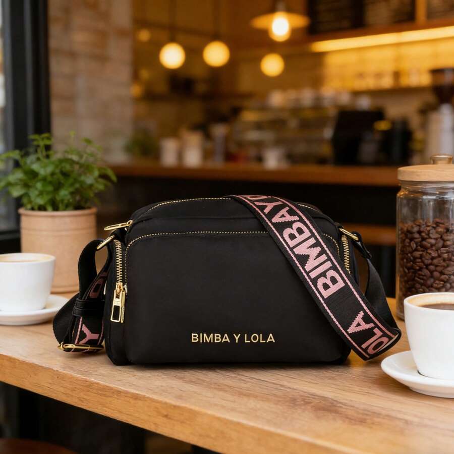 1 Small Square Nylon Bag With Letter Print, Zipper, Detachable Wide Shoulder Strap, Women's Casual Crossbody Bag, Suitable For Year-Round Use, Available In Several Colors - Black With Pink Lettering (gold Logo) - View 1