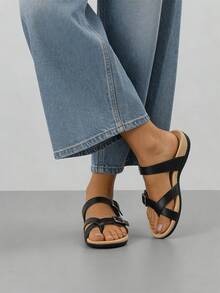 Athlefit Stylish Orthopedic Sandals For Women Wide Width Adjustable Comfort Orthotic Flip Flops With Arch Support - màu đen - Xem 3