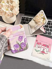 INS High-Quality Tulip Folding Makeup Mirror, High-Definition Portable Compact Mirror For Dorm And Travel - Multicolor - View 4