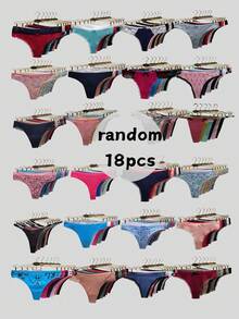 18pcs/Pack Randomly Assorted Low Rise Cotton Lace Sexy Comfortable Tanga Thongs For Women - 混合色 - 查看 13