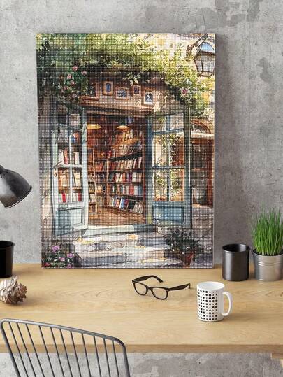 Tranh đính kim cương 5D tự làm | Bộ tranh đính kim cương phong cảnh hiệu sách vùng quê mùa thu. Ánh nắng lấp lánh chiếu rọi lối vào hiệu sách. Tranh đính kim cương nghệ thuật độ phân giải cao, tranh trang trí thủ công, bộ tranh khảm kim cương hoàn chỉnh, giúp bạn rèn luyện kỹ năng tự làm và sự tập trung.