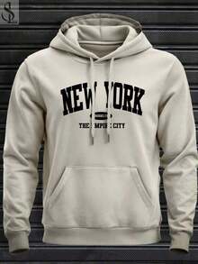 New York City Men's Unisex Kangaroo Hoodie Sweatshirt, Warm, Soft And Comfortable Winter Jacket, New Release, 100% Cotton - Màu be - Xem 1